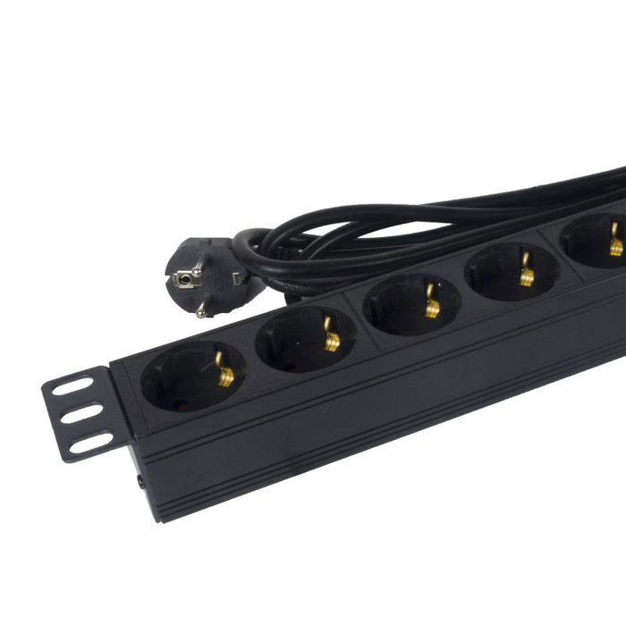 Phasak BNS 1518 Regleta para Rack 19'' con 8 Tomas Schuko, Interruptor y Cable 1,5 m, Negro